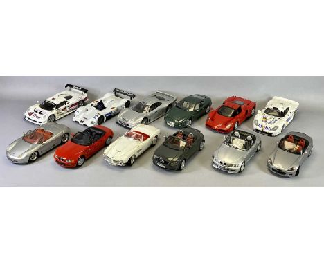 DIECAST SCALE MODEL SPORTS CARS (12) - by Revell, Maisto, Guiloy, ETC, various scales, all boxed