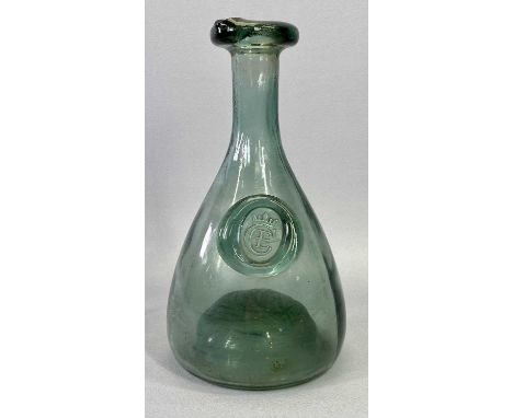 CIRCA 1950s DANISH GREEN GLASS DECANTER probably 'Holmegaard', 23cms H
