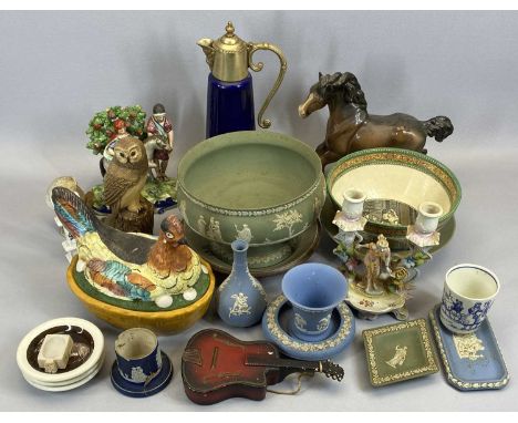 STAFFORDSHIRE PRATTWARE BOCAGE GROUP, Late 19th century 'The Flight to Egypt', 16cms H, Portuguese pottery 'hen on nest', 20c