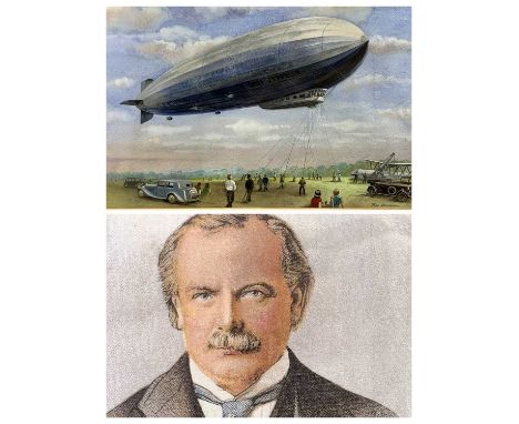TOM DENNISON (British 20th century) watercolour - 'Graf Zeppelin', signed lower right, 38 x 54cms and a silk head and shoulde