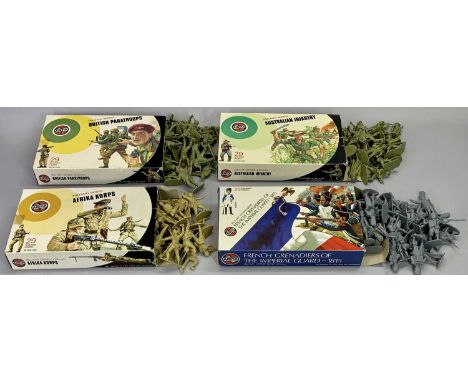 AIRFIX MILITARY SERIES 32nd SCALE FIGURES - boxed sets for British Paratroopers, Australian Infantry, Afrika Korps and the Fr