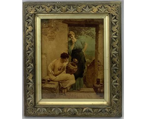 VICTORIAN CRYSTOLEUM PICTURE - man in toga decorating a vase, 25.5 x 19.5cms, various hunting prints, three humorous equestri