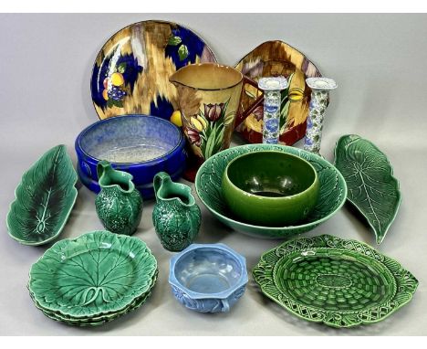 BRETBY BLUE MOTTLE GLAZED FRUIT BOWL - impressed marks to base, 23cms diameter, a Wardle green drip glazed circular bowl, 18c
