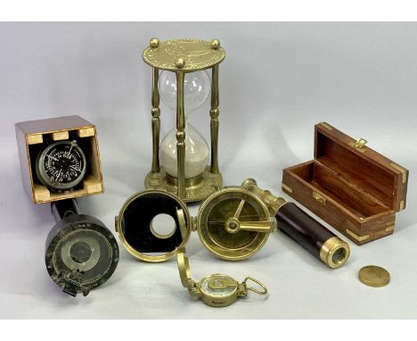 VINTAGE AIR MINISTRY HAND BEARING COMPASS - type O6A, 23cms H, a smaller hand bearing compass, 14cms H, a reproduction brass 