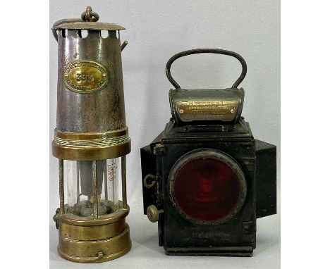 VINTAGE BLACK METAL CASED RAILWAY RED ILLUMINATING TAIL LIGHT 'Dependence', by J &amp; R Oldfield Ltd, type No. 540 two angle