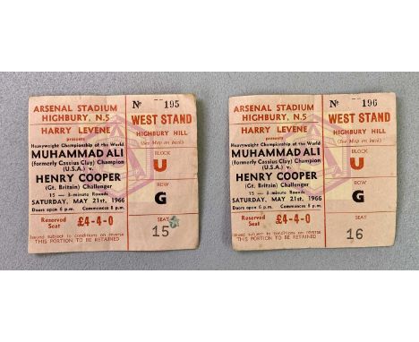 BOXING - 1966 Muhammad Ali V Henry Cooper reserved seat tickets (2), at the Arsenal Stadium Highbury, price 4 pound, 4shillin