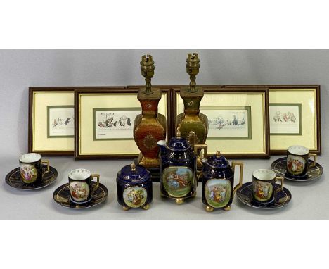 A VIENNA TYPE CHINA CHILD'S TEA SERVICE - blue glaze with gilded highlights and having transfer decorated panels, 11 pieces, 