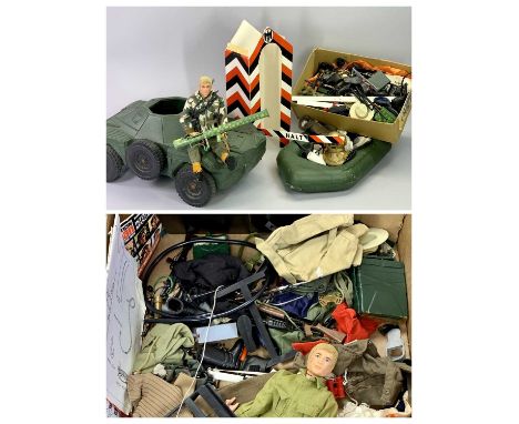ACTION MAN - a collection of unboxed figures, accessories and clothing including an Irwin Scout car, two clothed figures and 