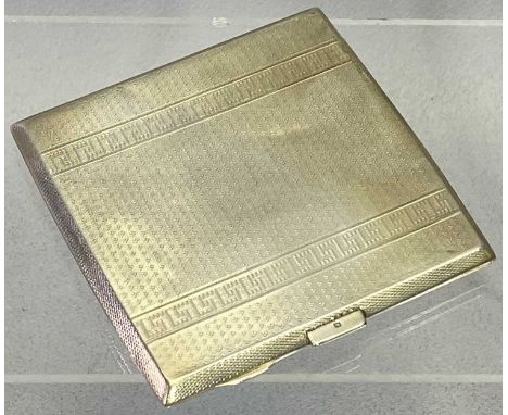 SILVER CIGARETTE CASE - Birmingham 1928, Maker Bravingtons Ltd, both sides having engine turned decoration with gilt interior