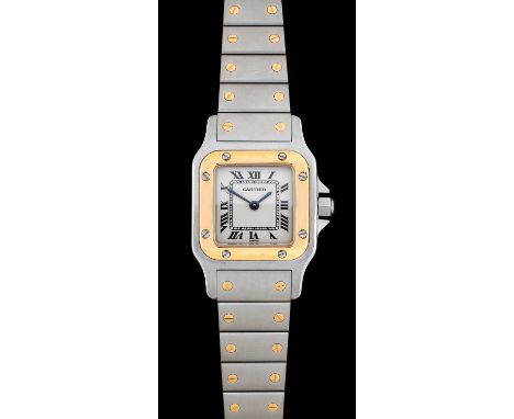 Cartier: A Lady's Steel and Gold Wristwatch, signed Cartier, model: Santos, ref: 1567, circa 1995, quartz battery movement, s