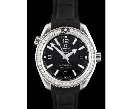 Omega: A Stainless Steel Diamond Set Automatic Calendar Centre Seconds Wristwatch, signed Omega, Co-Axial Master Chronometer 