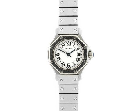 Cartier: A Lady's Stainless Steel Automatic Centre Seconds Wristwatch, signed Cartier, model: Santos Octagonal Ronde, circa 1