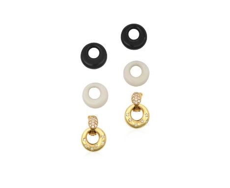 A Pair of Interchangeable Diamond and Hardstone 'Door Knocker' Earrings, by Van Cleef &amp; Arpelsthe yellow oval clip pavé s