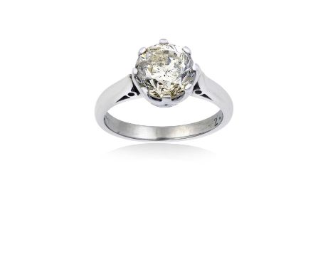 A Platinum Diamond Solitaire Ringthe round brilliant cut diamond in a claw setting, to a tapered shoulder plain polished shan