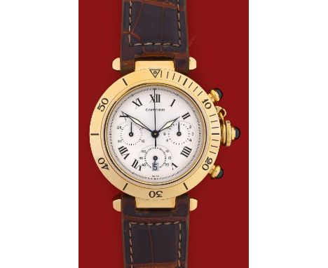 Cartier: An 18 Carat Gold Calendar Chronograph Wristwatch, signed Cartier, model: Pasha, ref: 0960 1, circa 2005, quartz batt