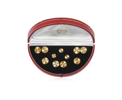 A Dress Stud, Button and Cufflink Suite, by Cartiercomprising of three dress studs, four buttons and a pair of chain linked c