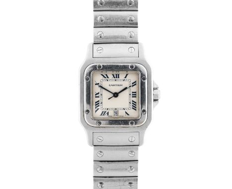 Cartier: A Stainless Steel Calendar Centre Seconds Wristwatch, signed Cartier, model: Santos, ref: 1564, circa 1995, quartz b