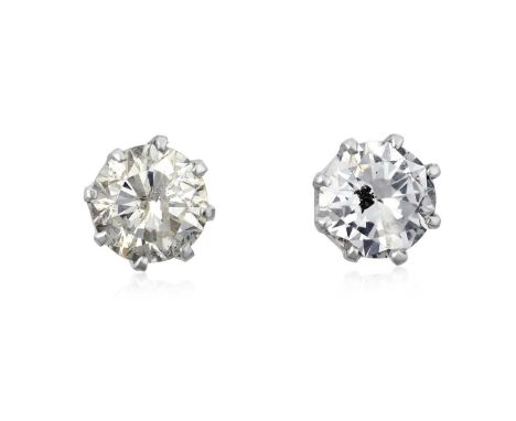 A Pair of Diamond Solitaire Earringsthe round brilliant cut diamonds, in white claw settings, total estimated diamond weight 