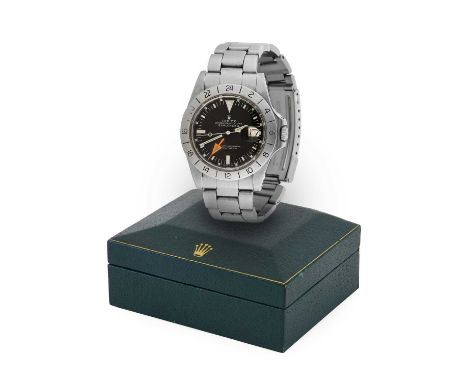 Rolex: A Rare Stainless Steel Automatic Calendar Centre Seconds Wristwatch with Orange 24-hour indicator hand, signed Rolex, 