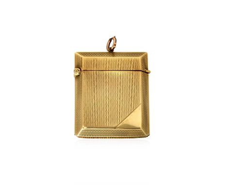 A George V Gold Vesta-Case,  by Deakin and Francis Ltd., Birmingham, 1921, 9ct oblong and with engine-turned decoration, the 