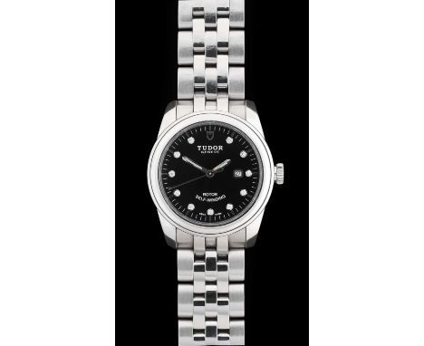 Tudor: A Lady's Stainless Steel Automatic Calendar Centre Seconds Wristwatch, signed Tudor, Geneve, model: Glamour Date, ref: