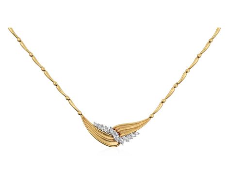 A Diamond Necklace the central section comprising of eleven graduated marquise cut diamonds, in white claw settings, flanked 