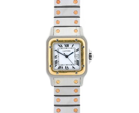 Cartier: A Steel and Gold Automatic Calendar Centre Seconds Wristwatch, signed Cartier, model: Santos, circa 1995, lever move
