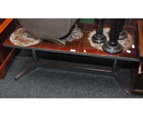 A contemporary tile top coffee table, aluminium frame; a baize top card table; etc (3)