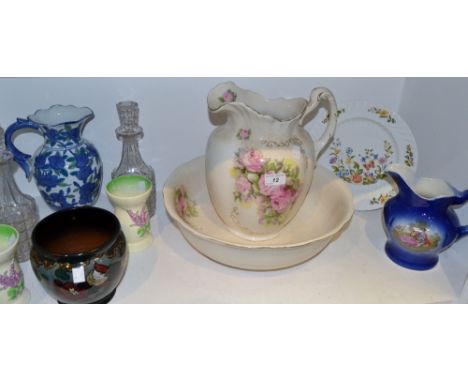 Ceramics and Glass - a Decoroware Pheasant planter;  a pair of Sylvac bud vase;  wash jug set, decanters etc qty