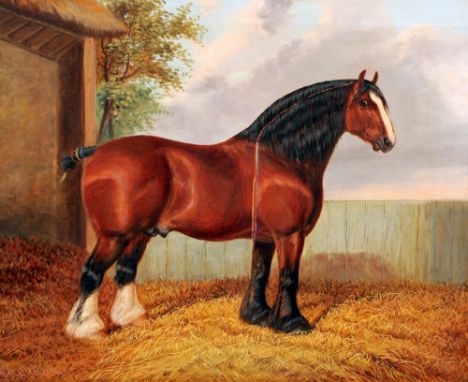 ALBERT CLARK & SON (19th century) British
Heavy Horses
Oils on canvas
Signed
60 x 49.5 cm, framed, (a pair) (2)
 CONDITION RE