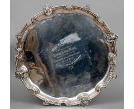 A large silver presentation salver, hallmarked Birmingham 1925, maker's mark of Adie Brothers Ltd and registered number 70077