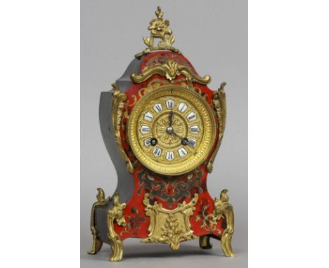 A 19th century French boulle work mantle clock by L.P. Japy & Cie
The gilt metal dial with sectional enamelled Roman numerals
