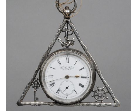 A silver pocket watch, of Masonic interest
The circular frame with Masonic motifs, the white enamel dial with Roman and Arabi