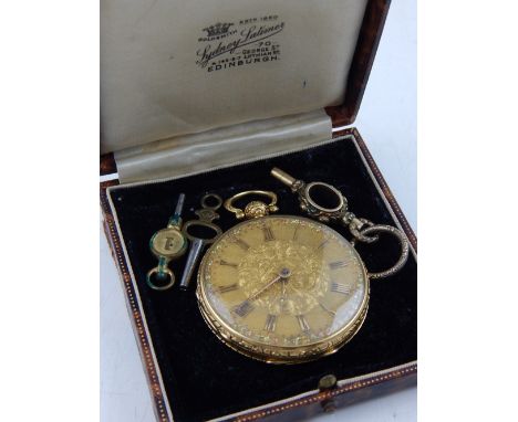 A late 19th century 18ct yellow gold open face pocket watch, single chain fusee movement, no. 22855, movement signed William 