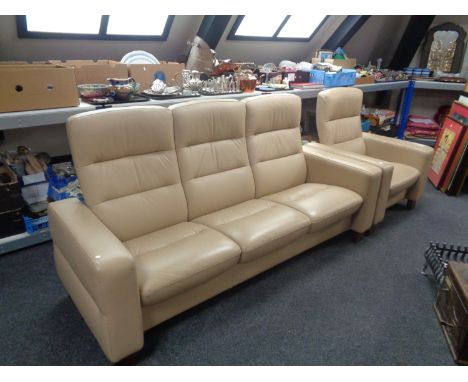 A Stressless leather manual reclining three seater settee and armchair 