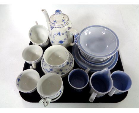 A tray of eleven pieces of Hornsea Tapestry tea and dinner chain together with a further thirteen piece English china tea ser