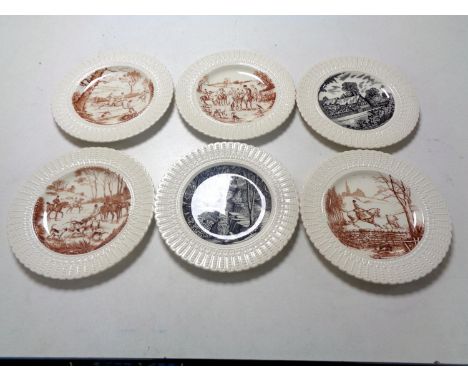 Six Royal Cauldon plated depicting hunting scenes at Jesmond Dene, Anne Hathaway's House