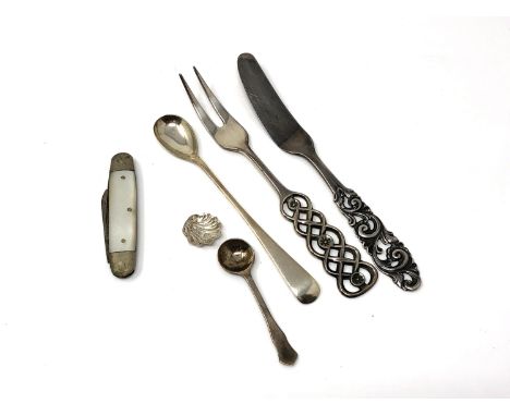 A Norwegian silver fork by David Anderson and a knife stamped Mylius Norway, both .830 silver, together with two sterling sil