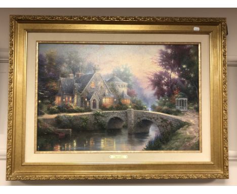 After Thomas Kinkade (American, 1958-2012) : Lamp Light Manor, limited edition print on canvas, 67 x 44 cm, framed. 