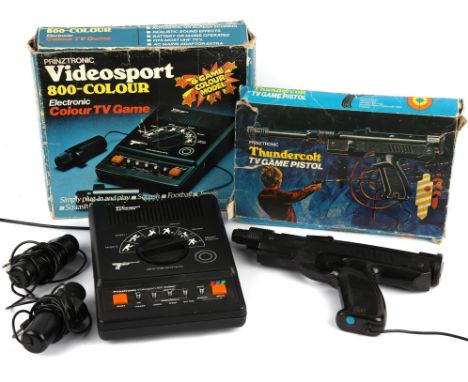 Two vintage Prinztronic boxed video game items Includes: Videosport 800-Colour + Thundercolt TV game pistol Condition Report: