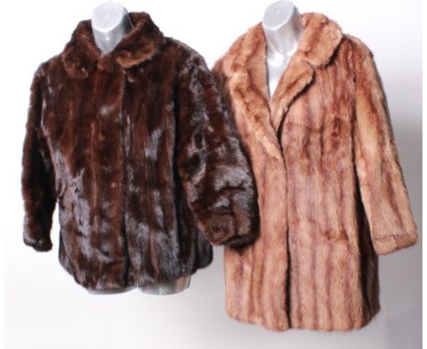 A vintage dark coloured mink jacket; a pale musquash jacket and one other fur jacket