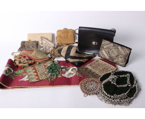 A collection of accessories, comprising 19th Century straw bonnet trimmed with velvet ribbon, two 19th Century green velvet w