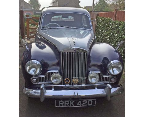 A 1957 Sunbeam MkIII Saloon in blue and grey. Historic Vehicle road tax exempt. Reg RRK 420. 2267cc petrol engine with 2 axle