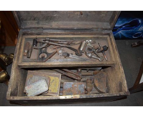 VINTAGE WOODEN TOOL CHEST AND CONTENTS