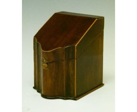Mahogany tea caddy in the form of a Georgian serpentine front knife box   Condition: 