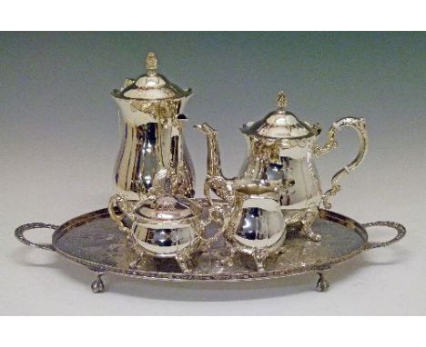 Silver plated four piece tea service, similar tray and other silver plated items   Condition: 