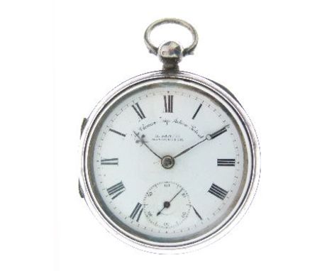Gentleman's silver cased key wind pocket watch, the white enamel dial with Roman numerals and subsidiary seconds dial inscrib