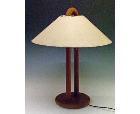 Modern Design - 1970's period Danish teak table lamp by +Lys, having an arch shaped support and standing on a circular foot  