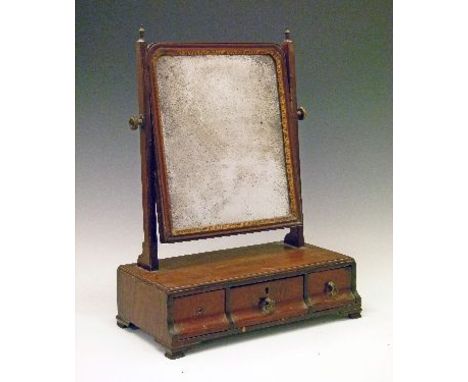 George III mahogany dressing table mirror, the box base fitted three drawers and standing on bracket feet   Condition: 