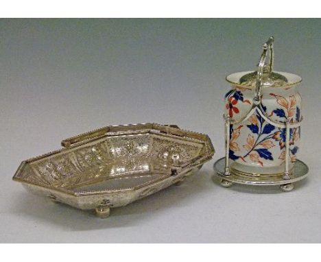 Late 19th Century Taylor, Tunnicliff & Co porcelain caddy having cobalt blue and iron red foliate decoration and on a silver 